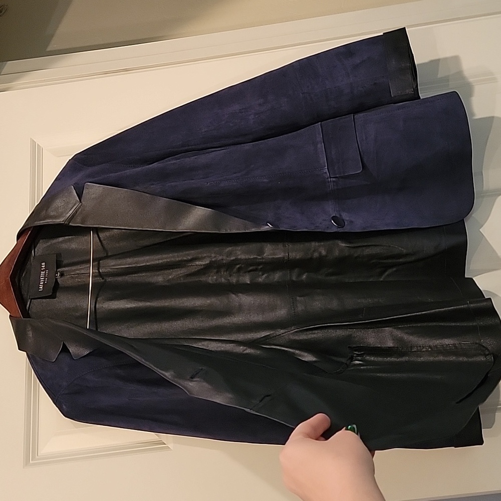 Layfette 148 Suede Leather Navy Blazer Jacket Size 8 - Picture 3 of 9